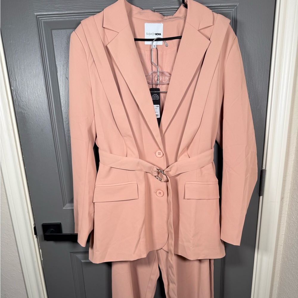Fashion Nova Blush Pink Belted Pantsuit